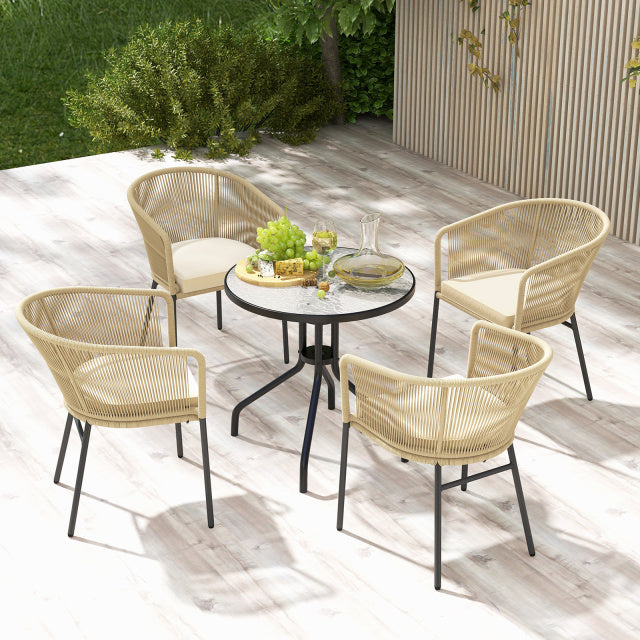 Patio Chairs Set of 4 with Seat Cushion and Curved Backrest for