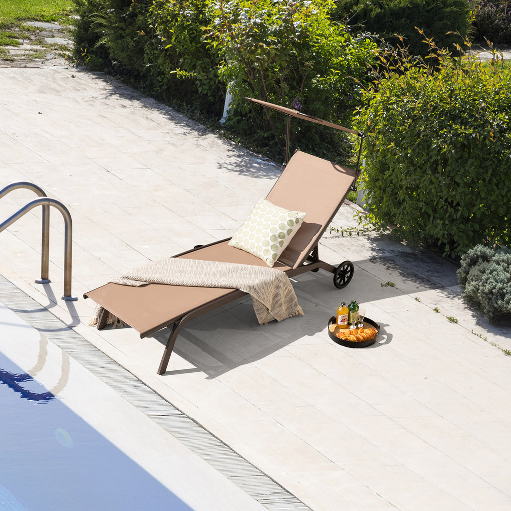 Patio Heavy-Duty Adjustable Chaise Lounge Chair with Canopy Cup
