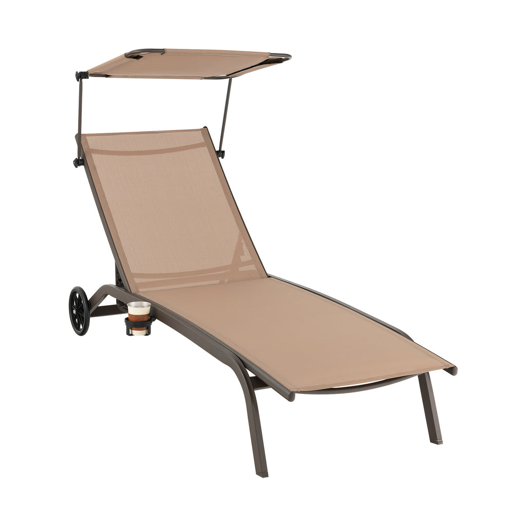 Patio Heavy-Duty Adjustable Chaise Lounge Chair with Canopy Cup