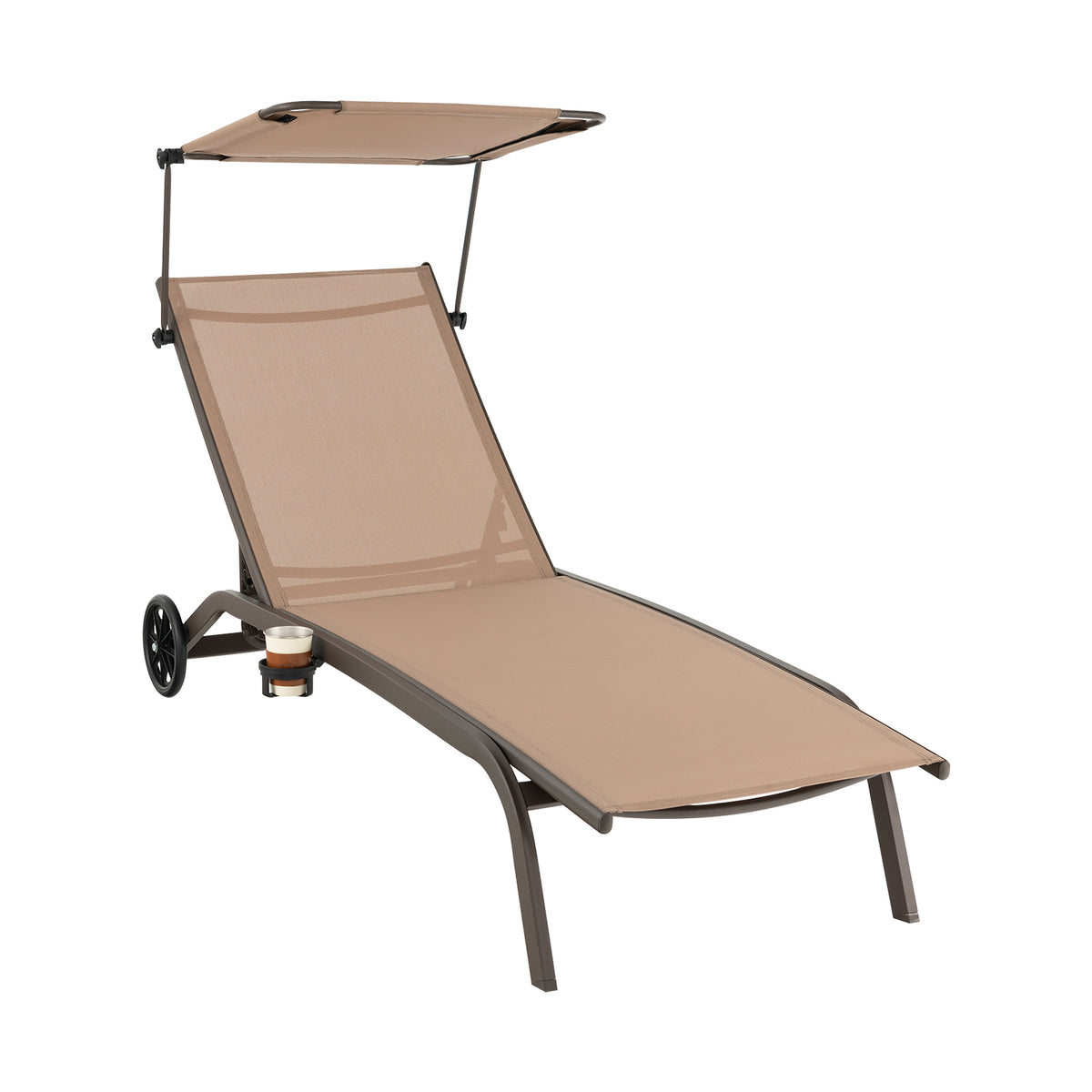 Patio Heavy-Duty Adjustable Chaise Lounge Chair with Canopy Cup