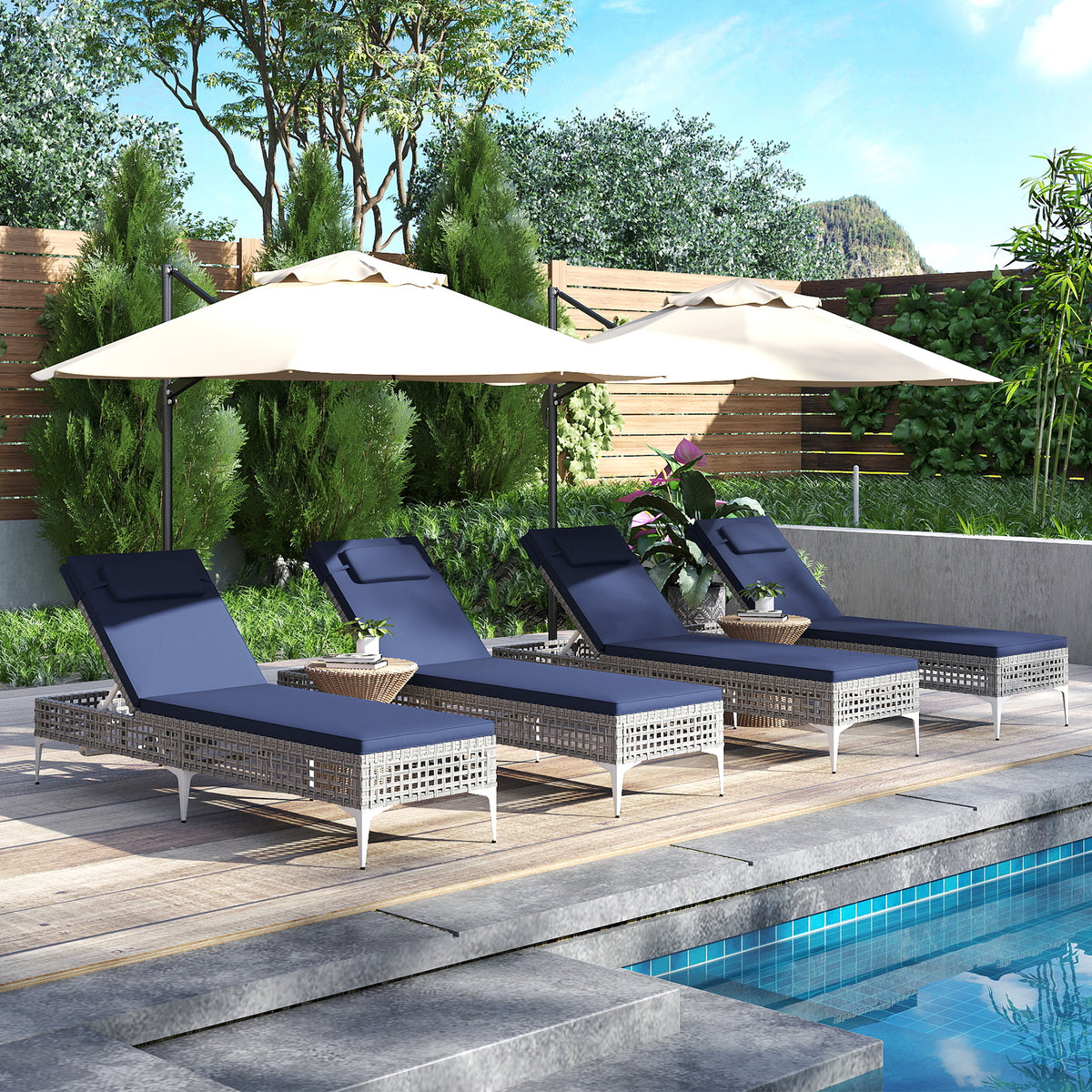 Patio Chaise Lounge Chair with 6-Level Adjustable Backrest and