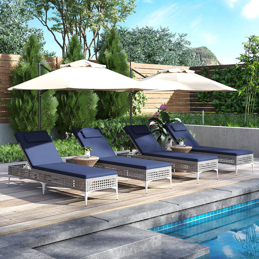 2 Pieces Patio Chaise Lounge Chair with 6-Level Adjustable Backrest