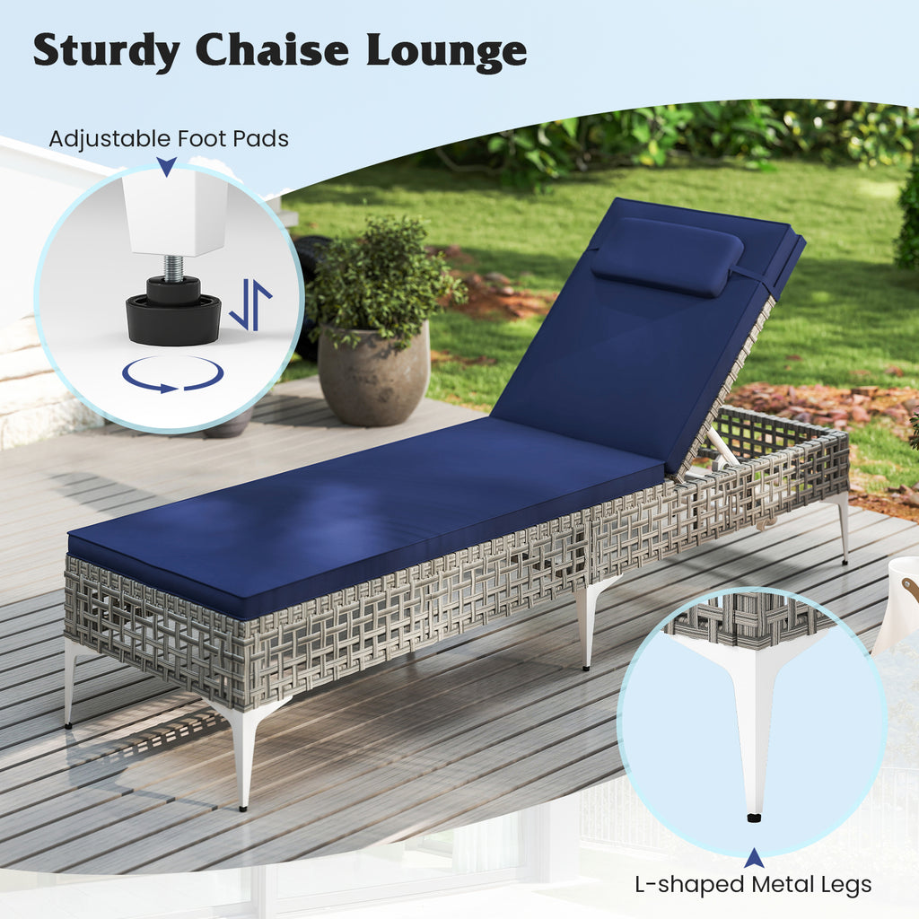 Patio Chaise Lounge Chair with 6-Level Adjustable Backrest and