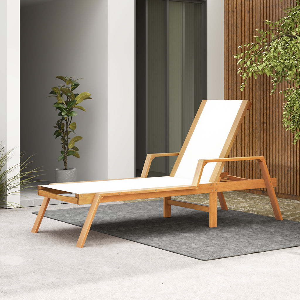 Patio Chaise Lounge Chair with Armrests and Fabric Seat for Backyard