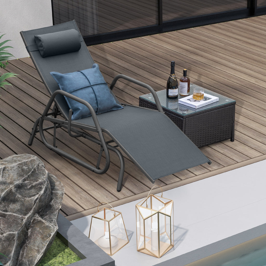 Outdoor Chaise Lounge Glider Chair with Armrests – Gray