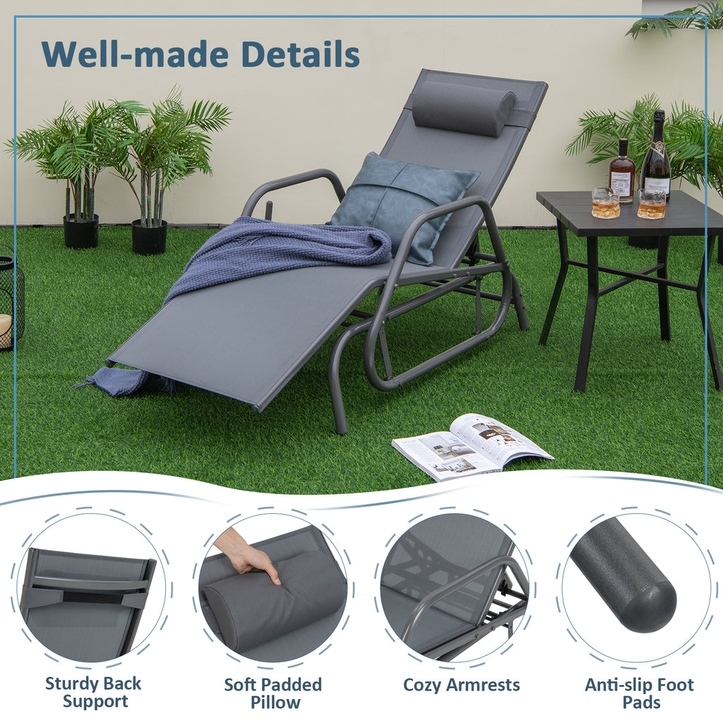 Outdoor Chaise Lounge Glider Chair with Armrests – Gray