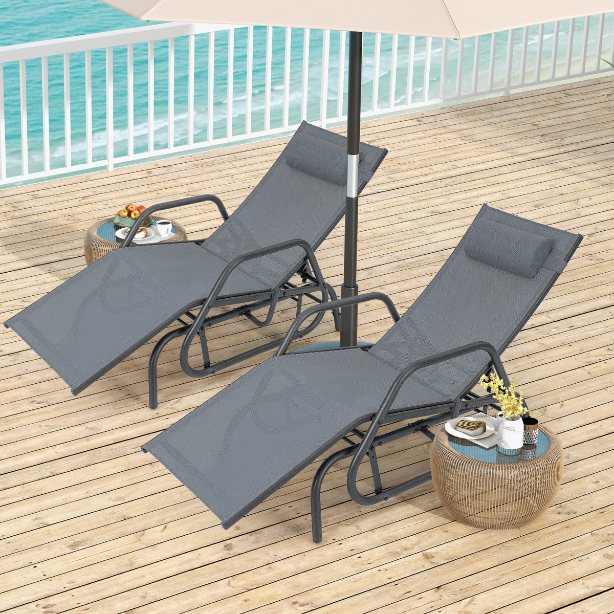 Outdoor Chaise Lounge Glider Chair with Armrests – Gray