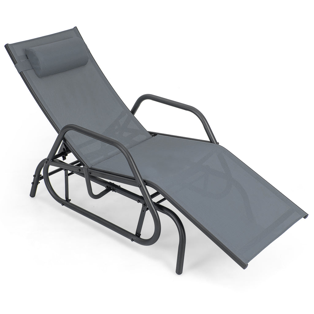 Outdoor Chaise Lounge Glider Chair with Armrests – Gray