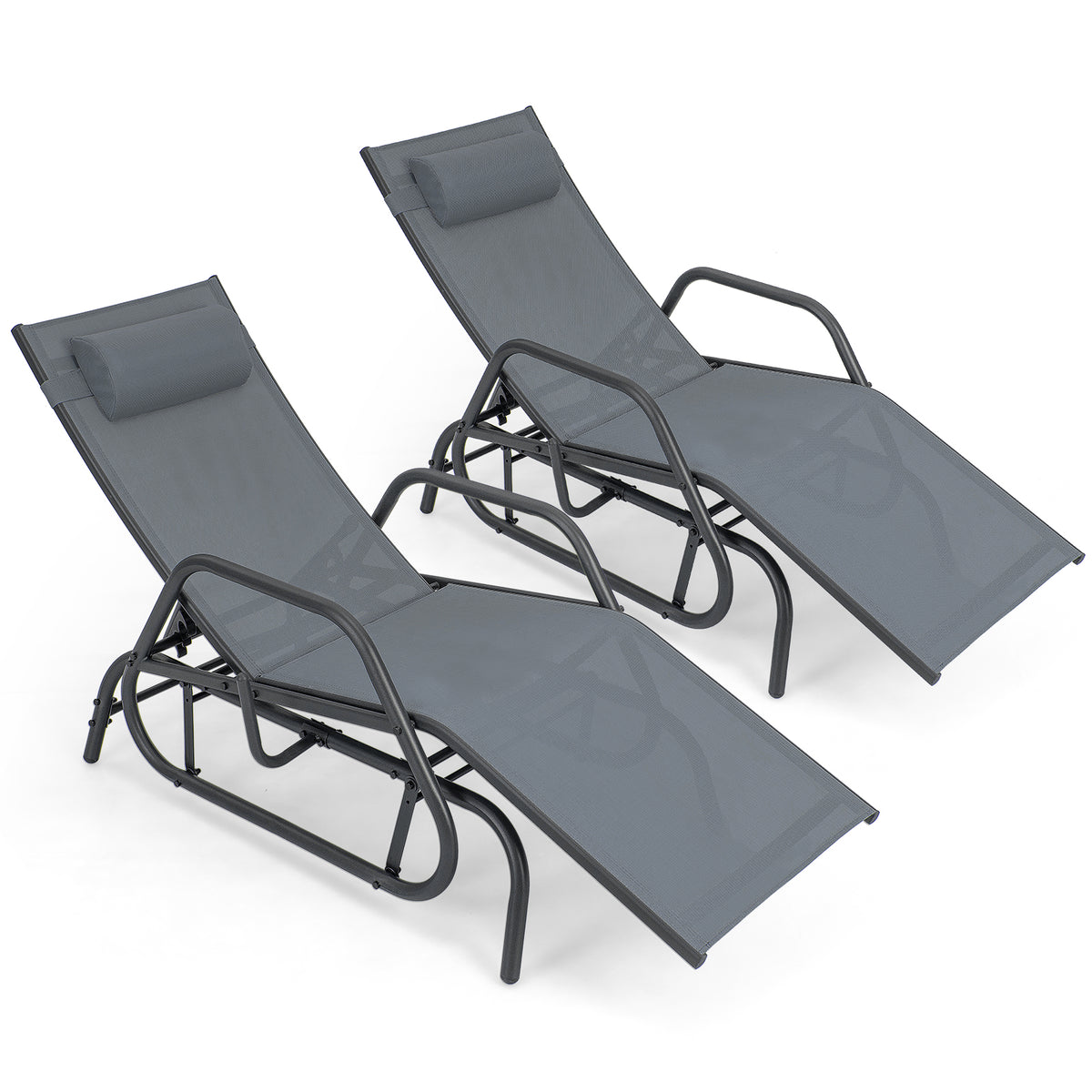 Outdoor Chaise Lounge Glider Chair with Armrests – Gray