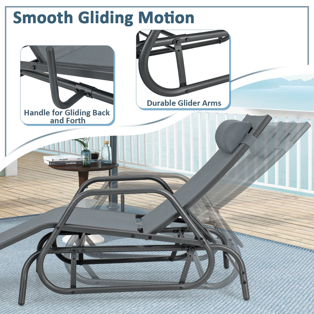 Outdoor Chaise Lounge Glider Chair with Armrests – Gray