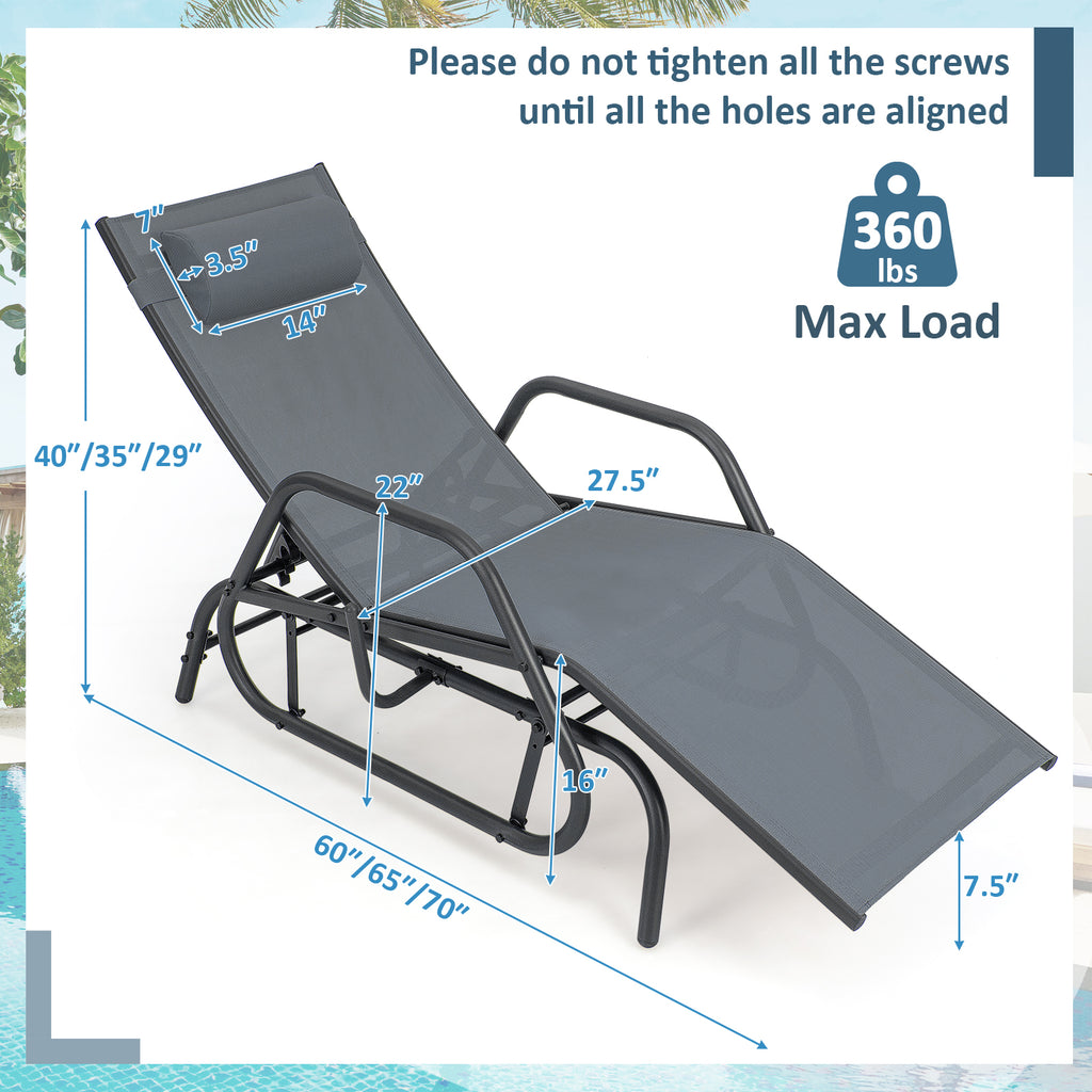 Outdoor Chaise Lounge Glider Chair with Armrests – Gray