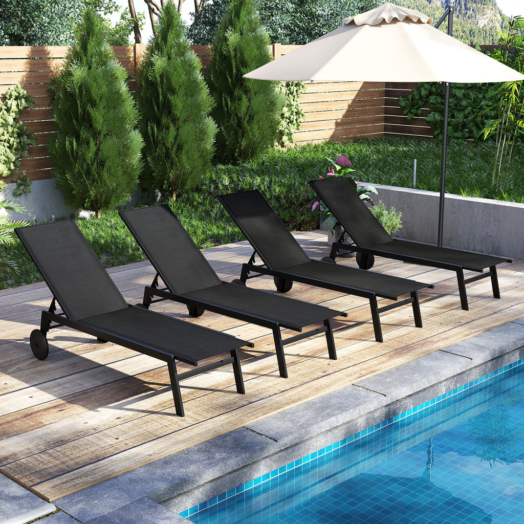 Patio Chaise Lounge Chair with Wheels and 6-Level Adjustable Backrest