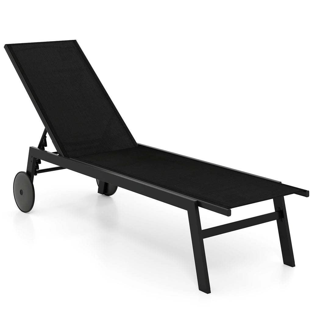 Patio Chaise Lounge Chair with Wheels and 6-Level Adjustable Backrest