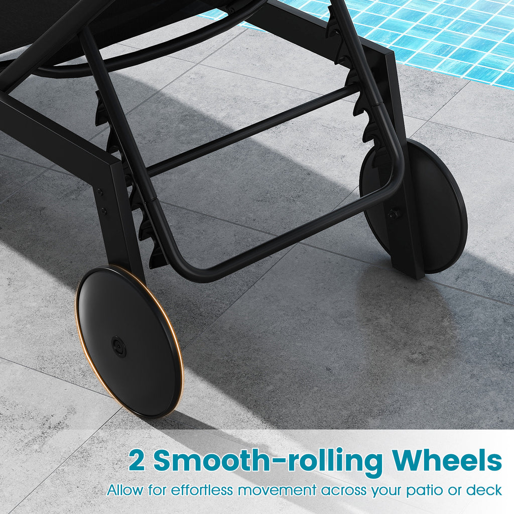 Patio Chaise Lounge Chair with Wheels and 6-Level Adjustable Backrest