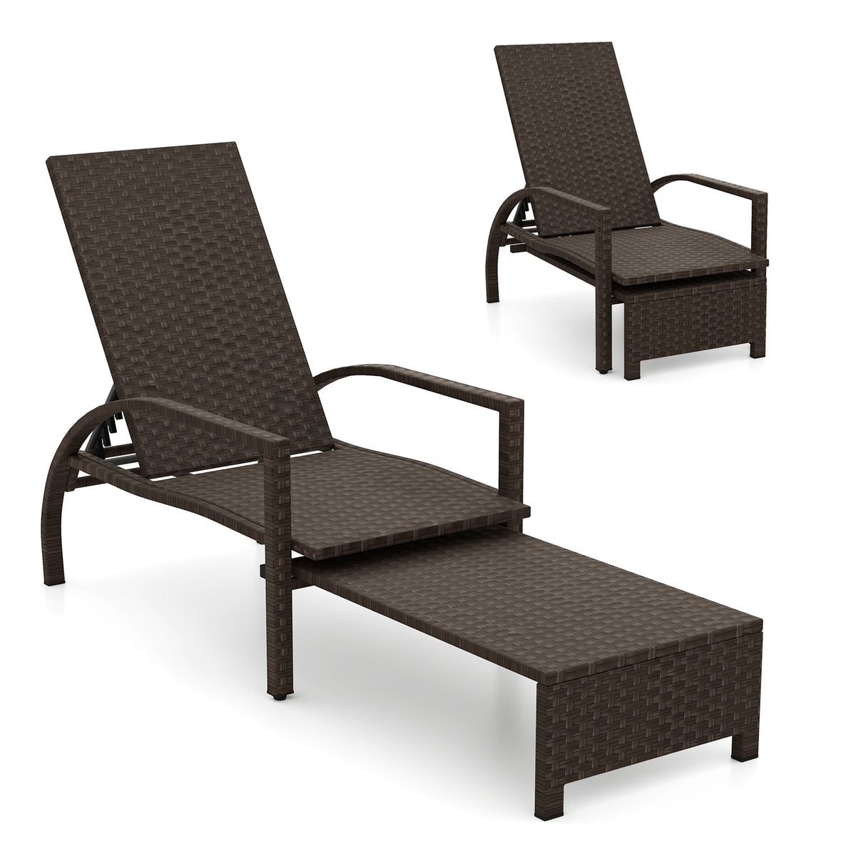 Patio Chaise Lounge Rattan Chair with Retractable Ottoman