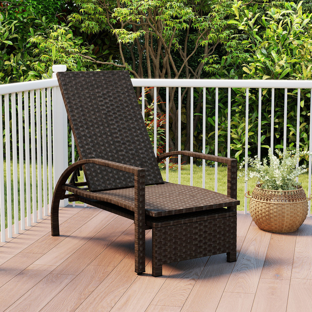 Patio Chaise Lounge Rattan Chair with Retractable Ottoman