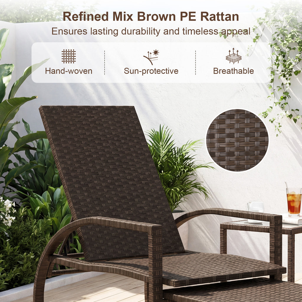 Patio Chaise Lounge Rattan Chair with Retractable Ottoman