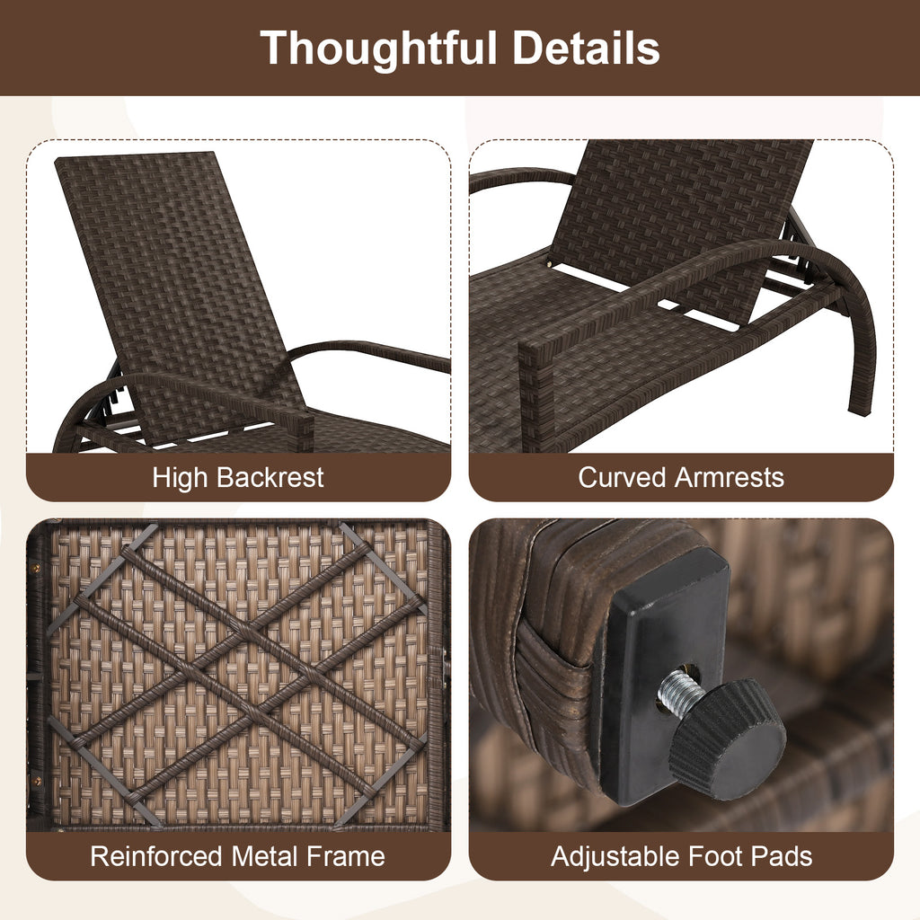 Patio Chaise Lounge Rattan Chair with Retractable Ottoman