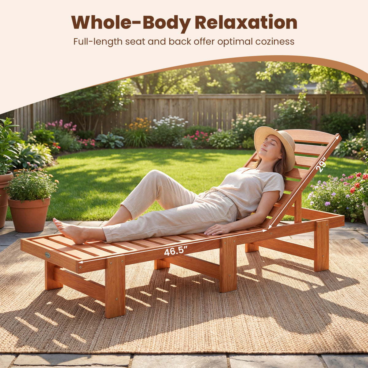Patio Chaise Lounge Chair with Adjustable Backrest - 1 Piece
