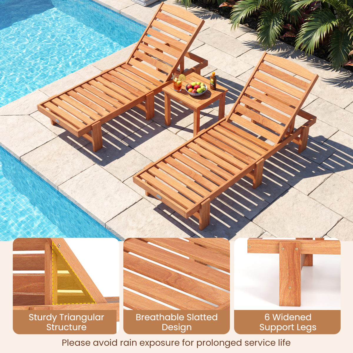 Patio Chaise Lounge Chair with Adjustable Backrest - 1 Piece