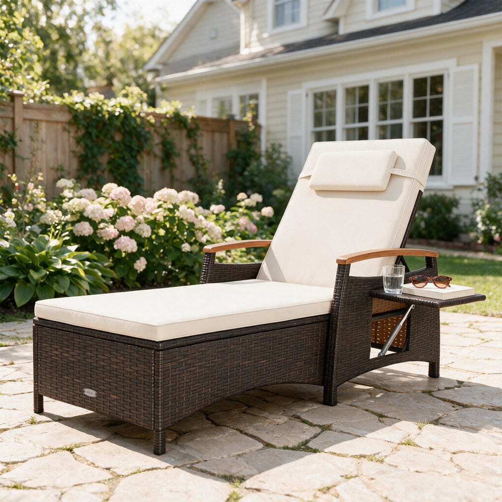Patio Chaise Lounge with 7-Level Adjustable Backrest and Removable