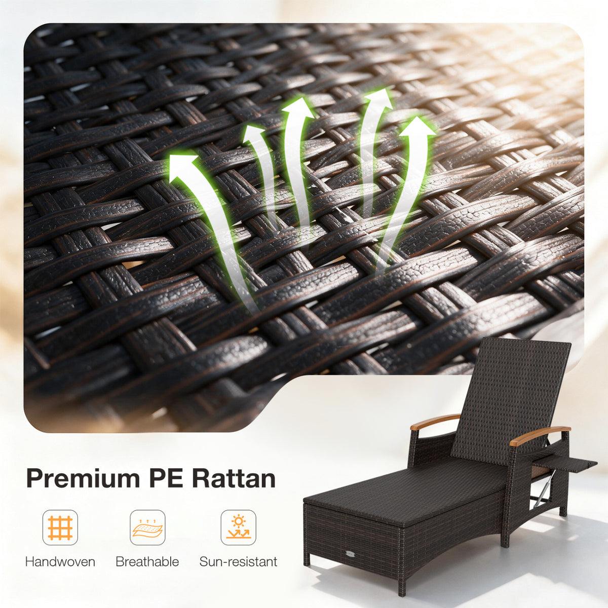 Patio Chaise Lounge with 7-Level Adjustable Backrest and Removable