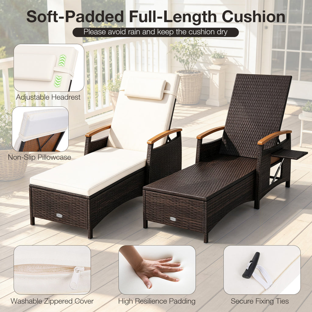Patio Chaise Lounge with 7-Level Adjustable Backrest and Removable