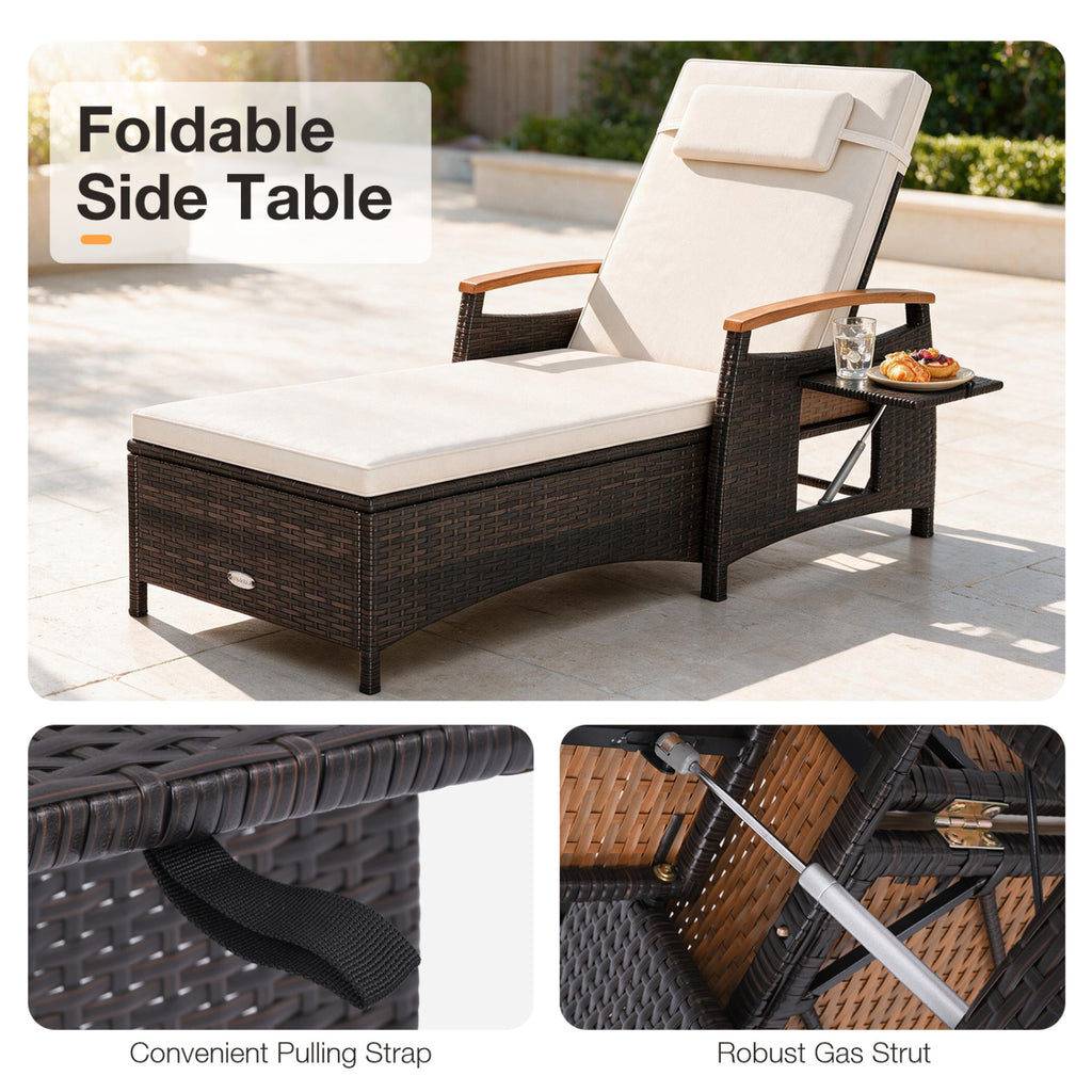Patio Chaise Lounge with 7-Level Adjustable Backrest and Removable
