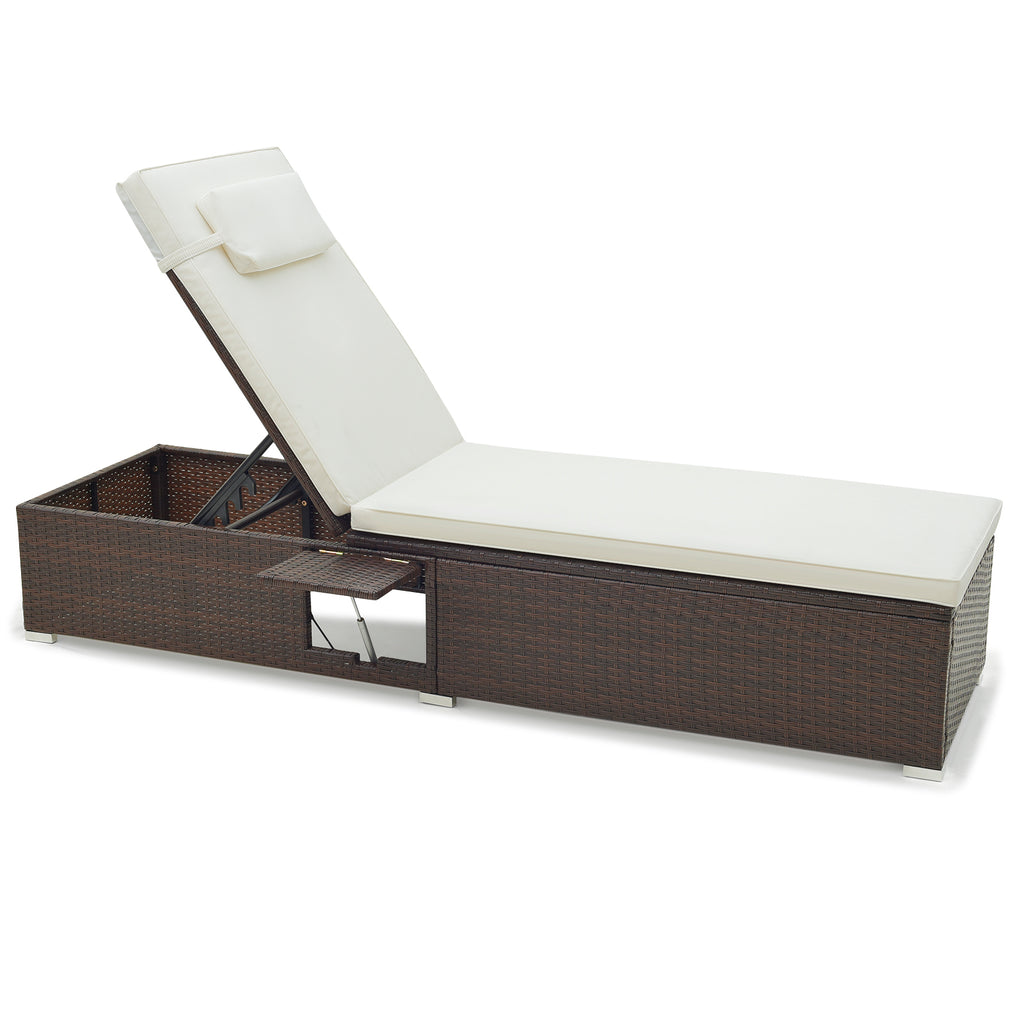 Outdoor PE Rattan Chaise Lounge with 6-Position Adjustable Backrest