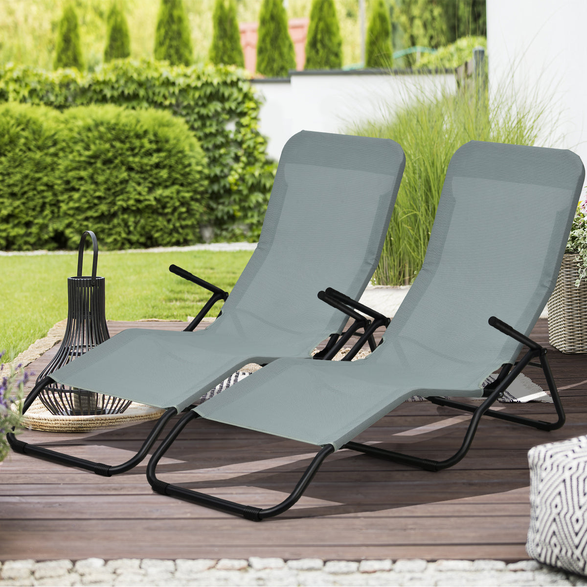 2-Piece Patio Chaise Lounger with Rocking Design - Light Green