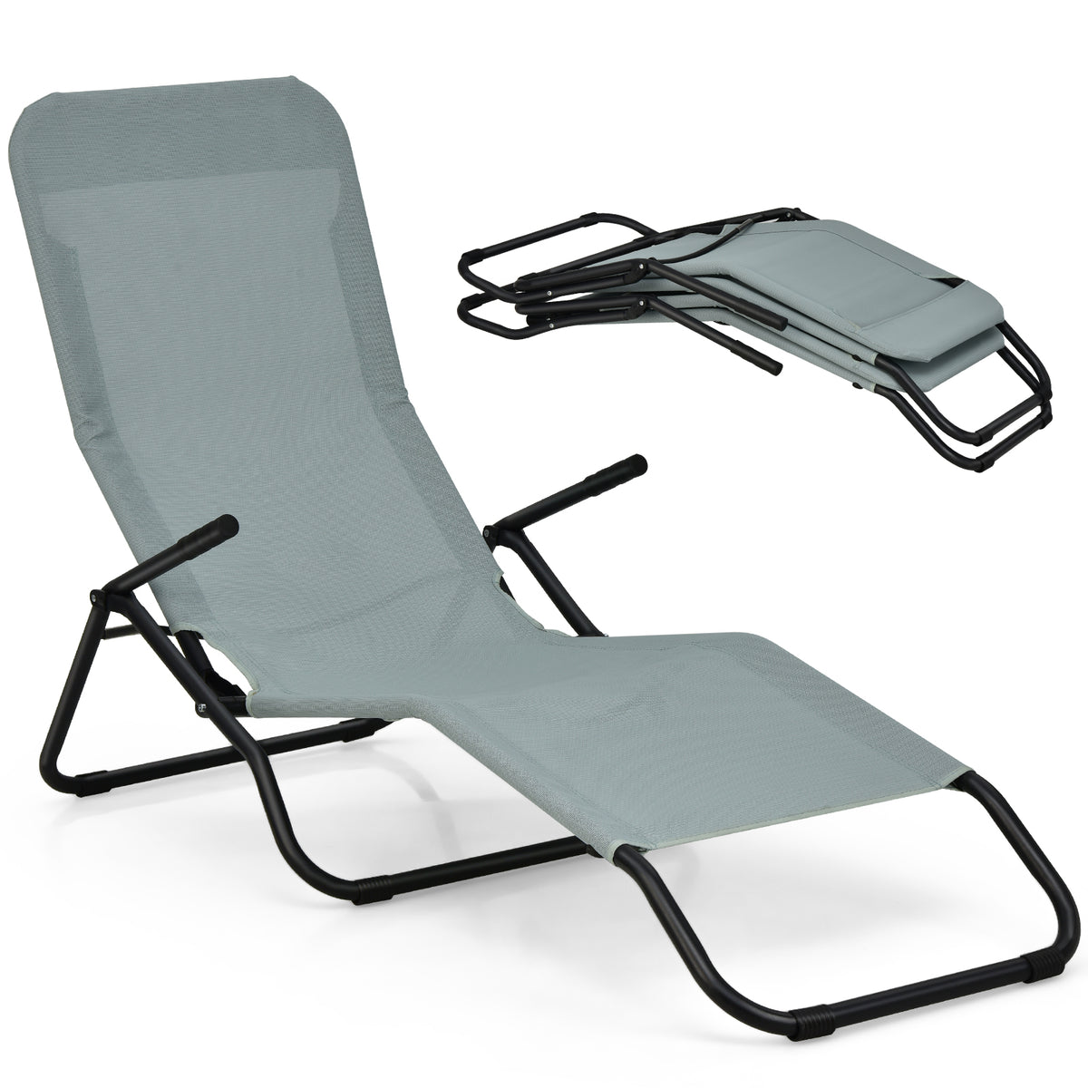 2-Piece Patio Chaise Lounger with Rocking Design - Light Green
