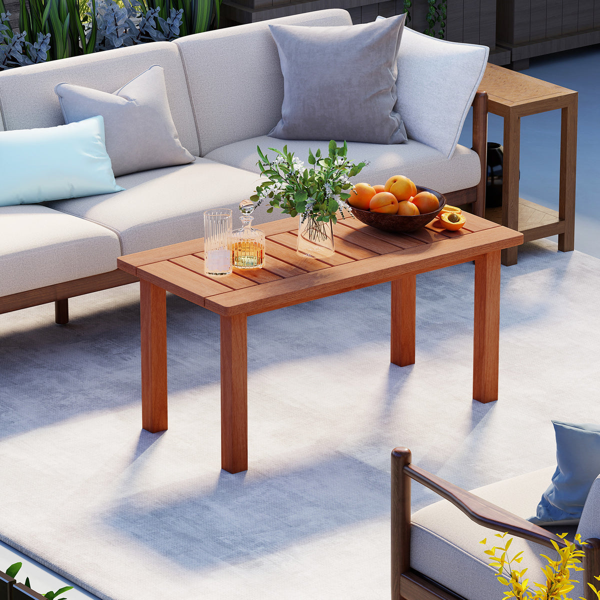 Patio Coffee Table with Slatted Tabletop - 35.5 x 18 Inch