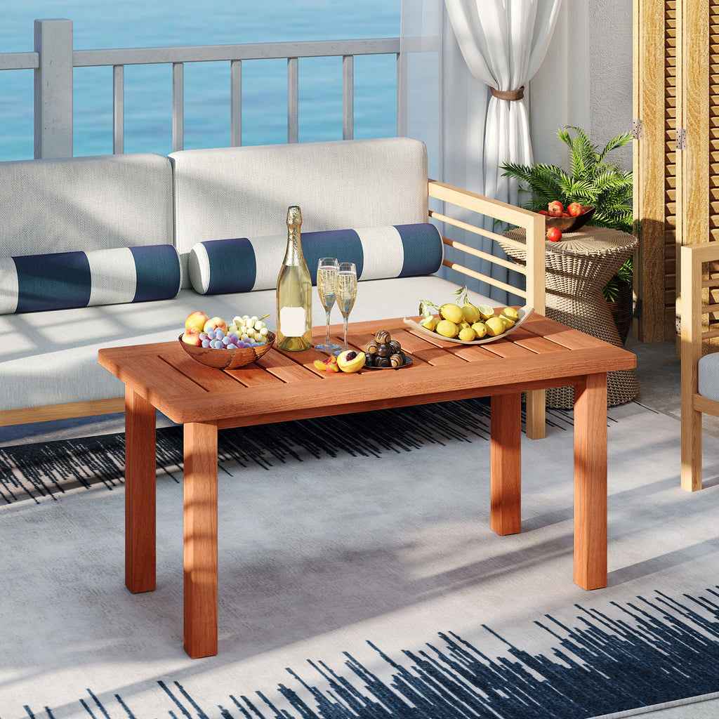 Patio Coffee Table with Slatted Tabletop - 35.5 x 18 Inch