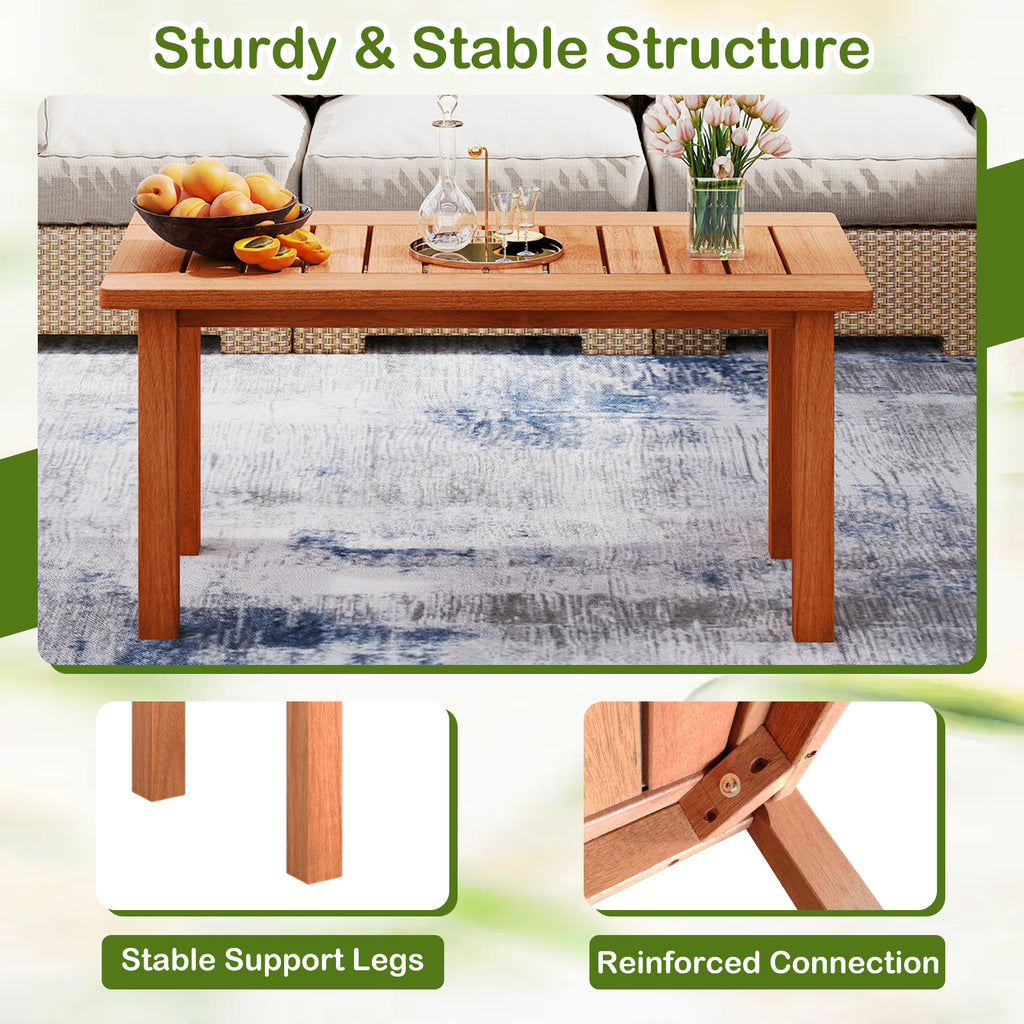 Patio Coffee Table with Slatted Tabletop - 35.5 x 18 Inch