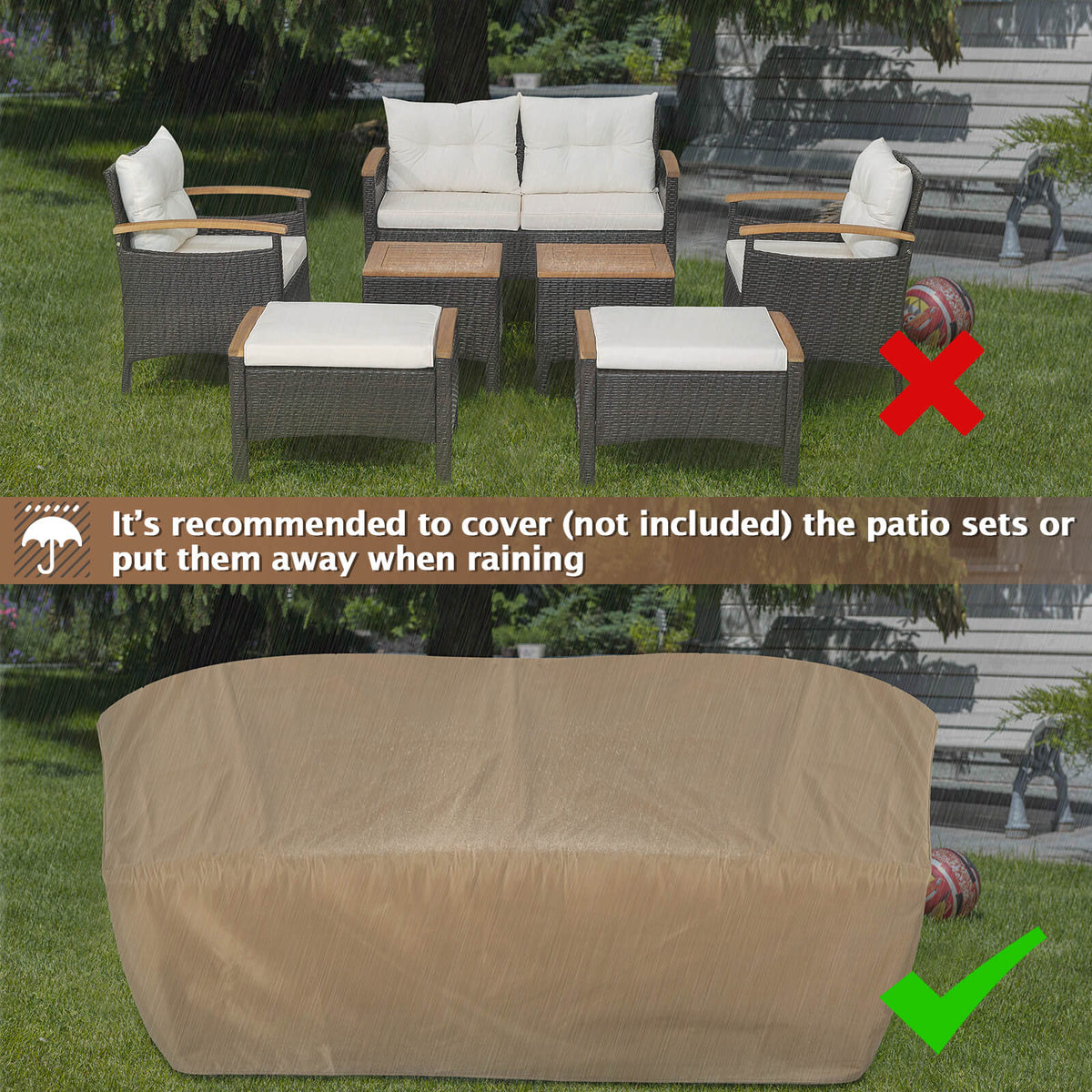 7-Piece Rattan Patio Sofa Set - Loveseat, 2 Chairs, 2 Ottomans & Coffee Tables
