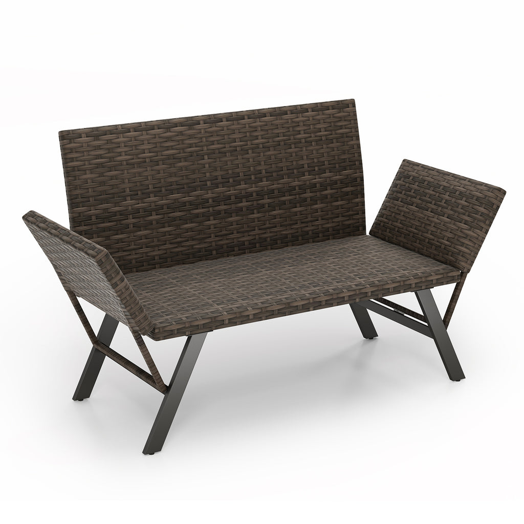 PE Rattan Patio Loveseat Sofa - Gray, Convertible