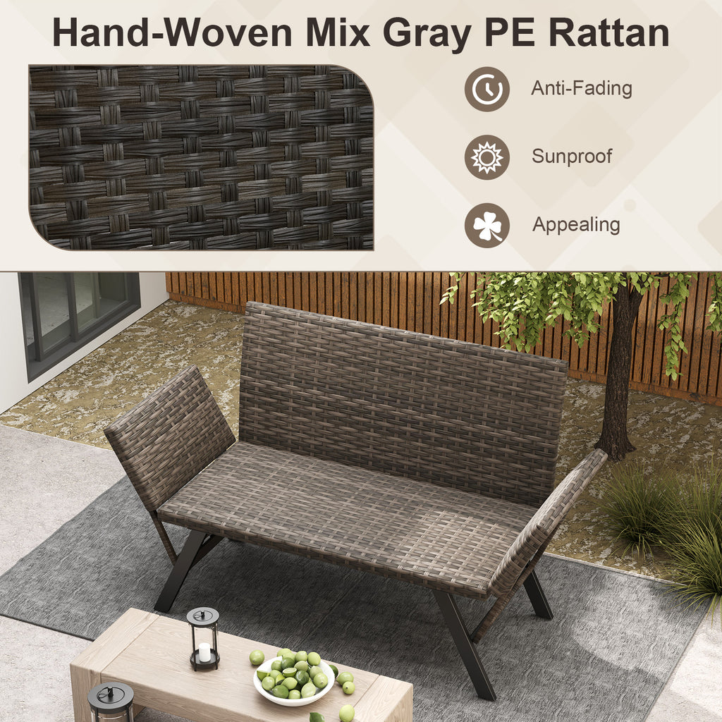 PE Rattan Patio Loveseat Sofa - Gray, Convertible