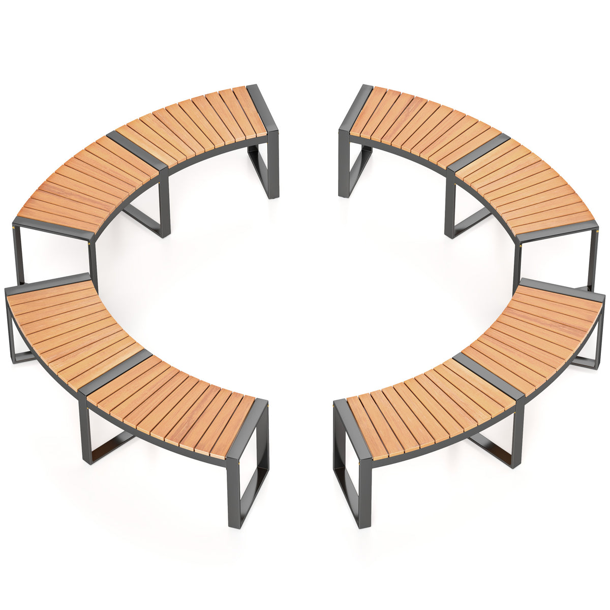 Curved Patio Bench with Acacia Wood Seat – 1 Piece