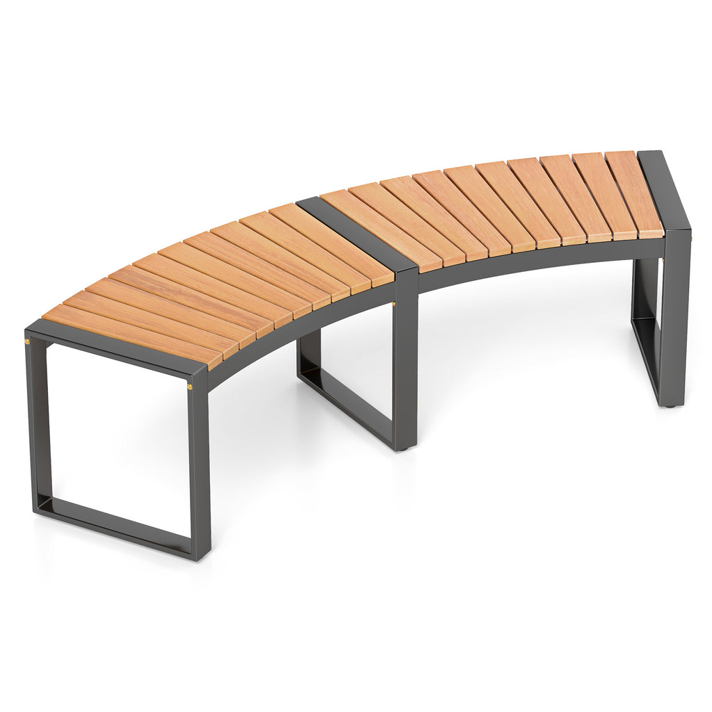 Curved Patio Bench with Acacia Wood Seat – 1 Piece