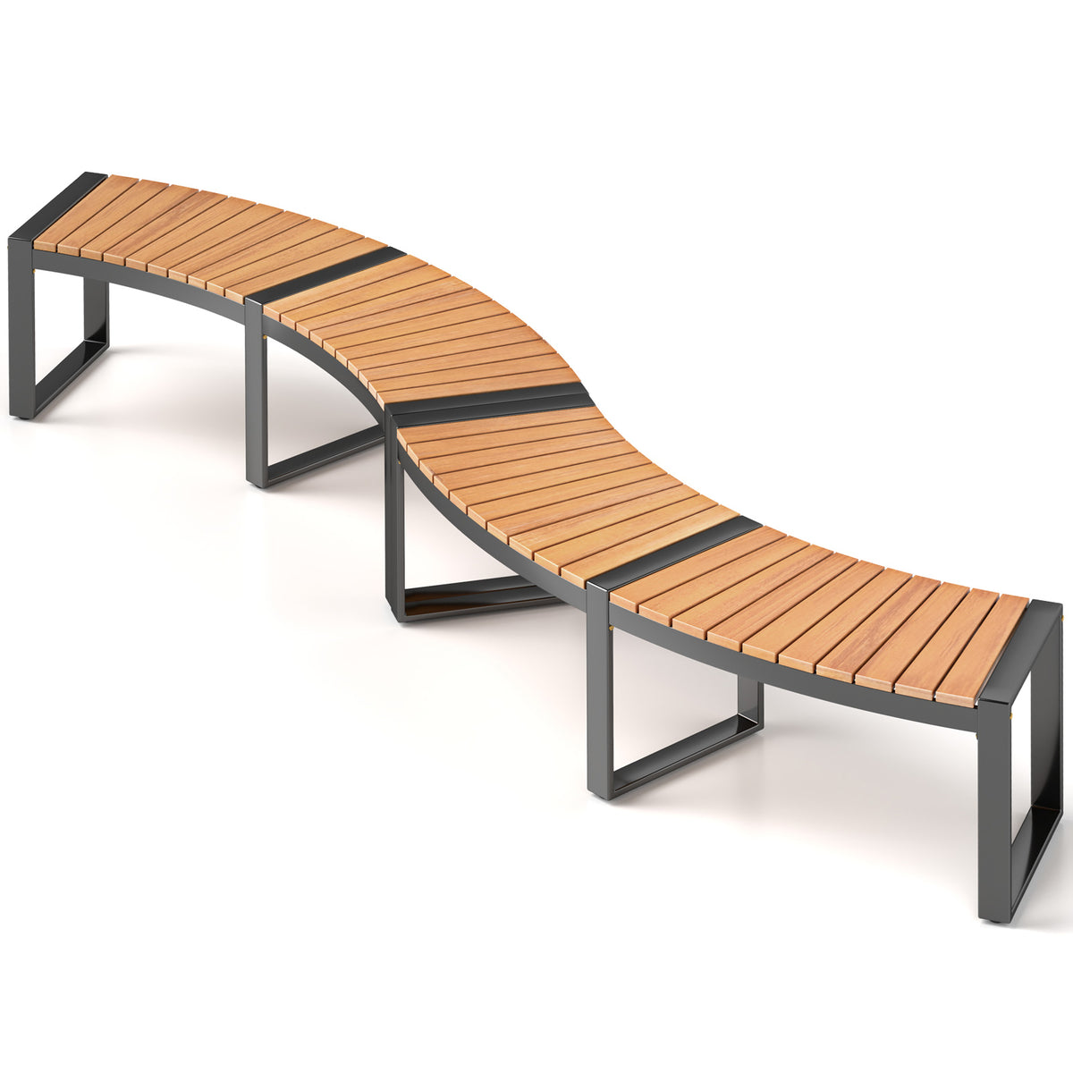 Curved Patio Bench with Acacia Wood Seat – 1 Piece