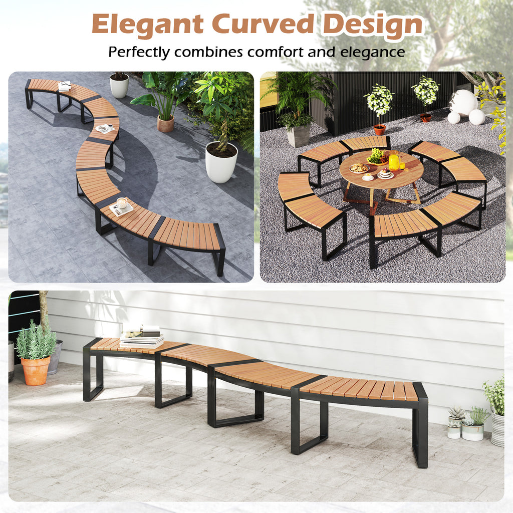 Curved Patio Bench with Acacia Wood Seat – 1 Piece