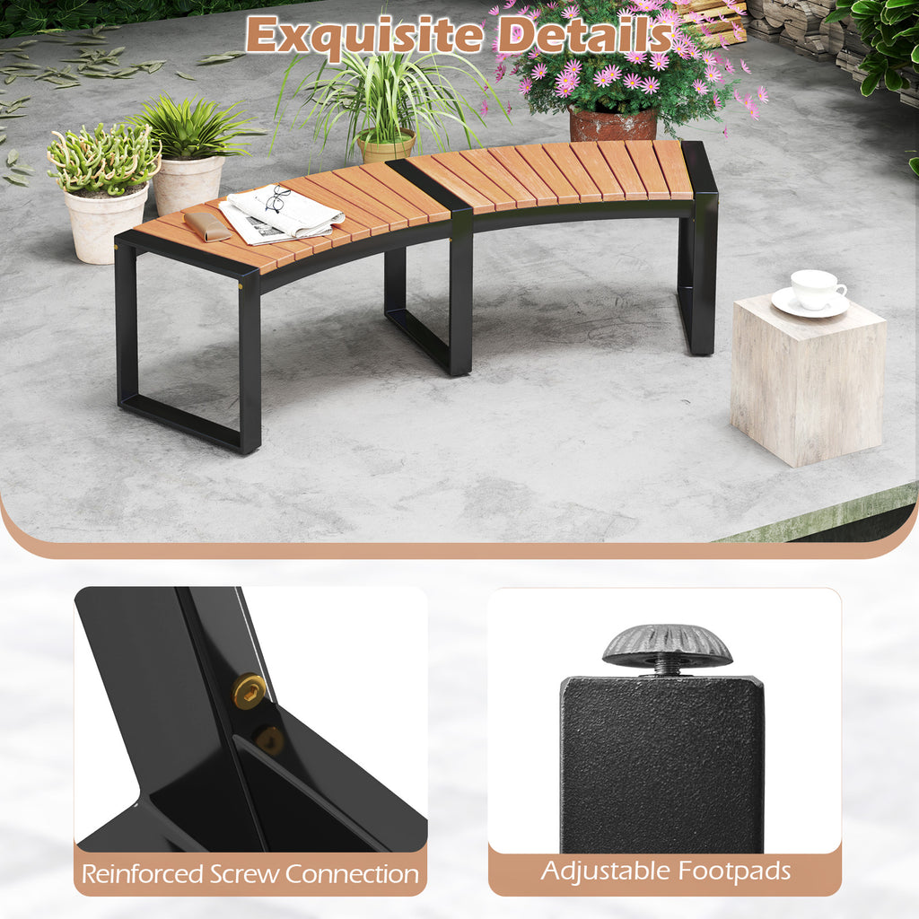 Curved Patio Bench with Acacia Wood Seat – 1 Piece
