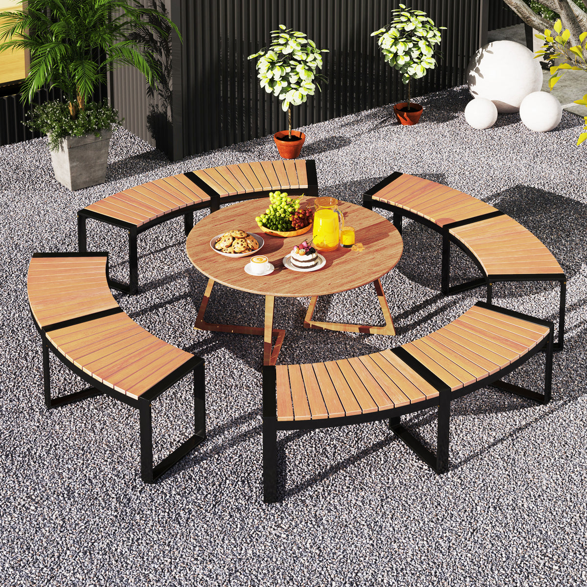 Curved Patio Bench with Acacia Wood Seat – 1 Piece