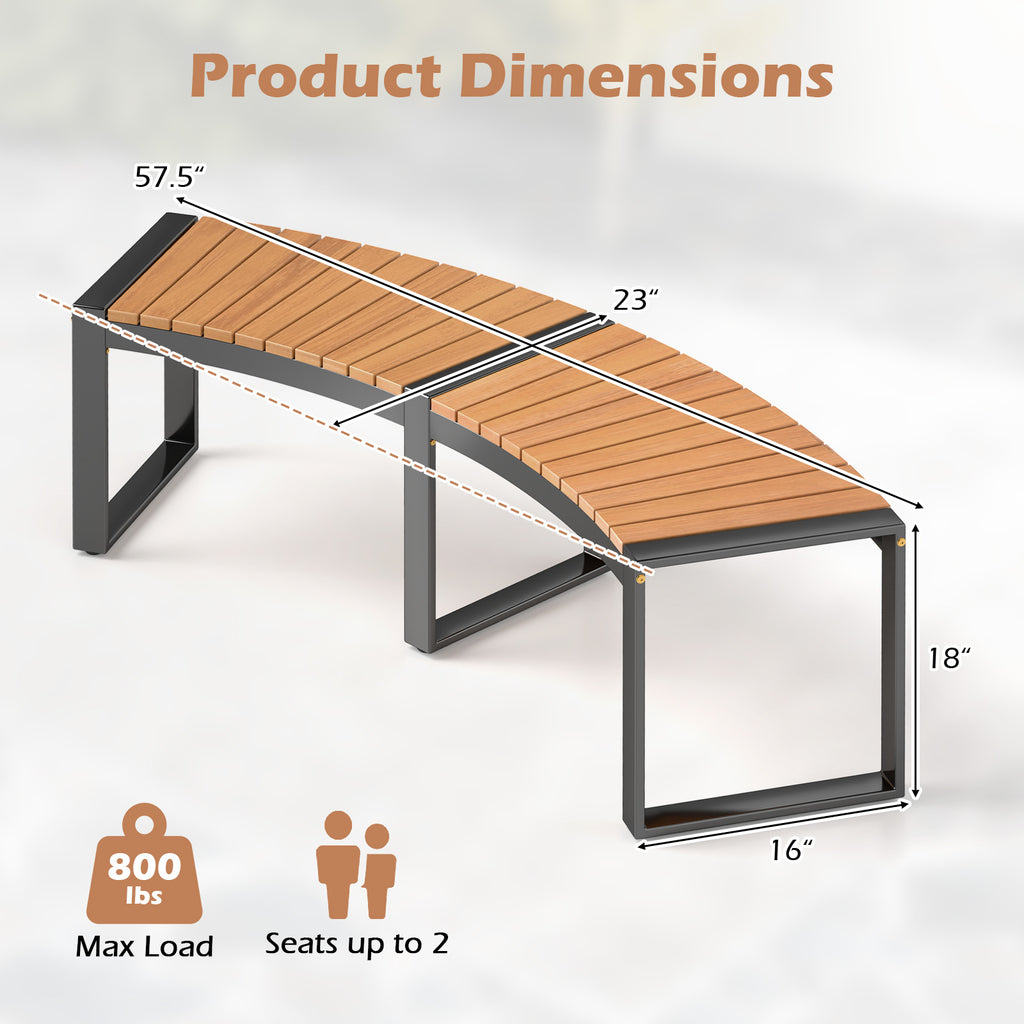 Curved Patio Bench with Acacia Wood Seat – 1 Piece