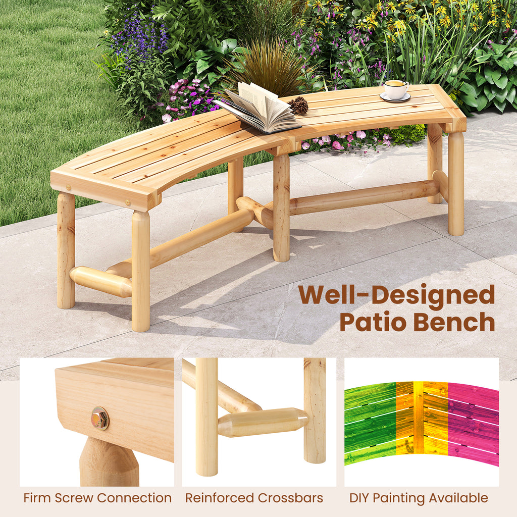 Curved Outdoor Bench Solid Wood Fire Pit - Style 2, Natural