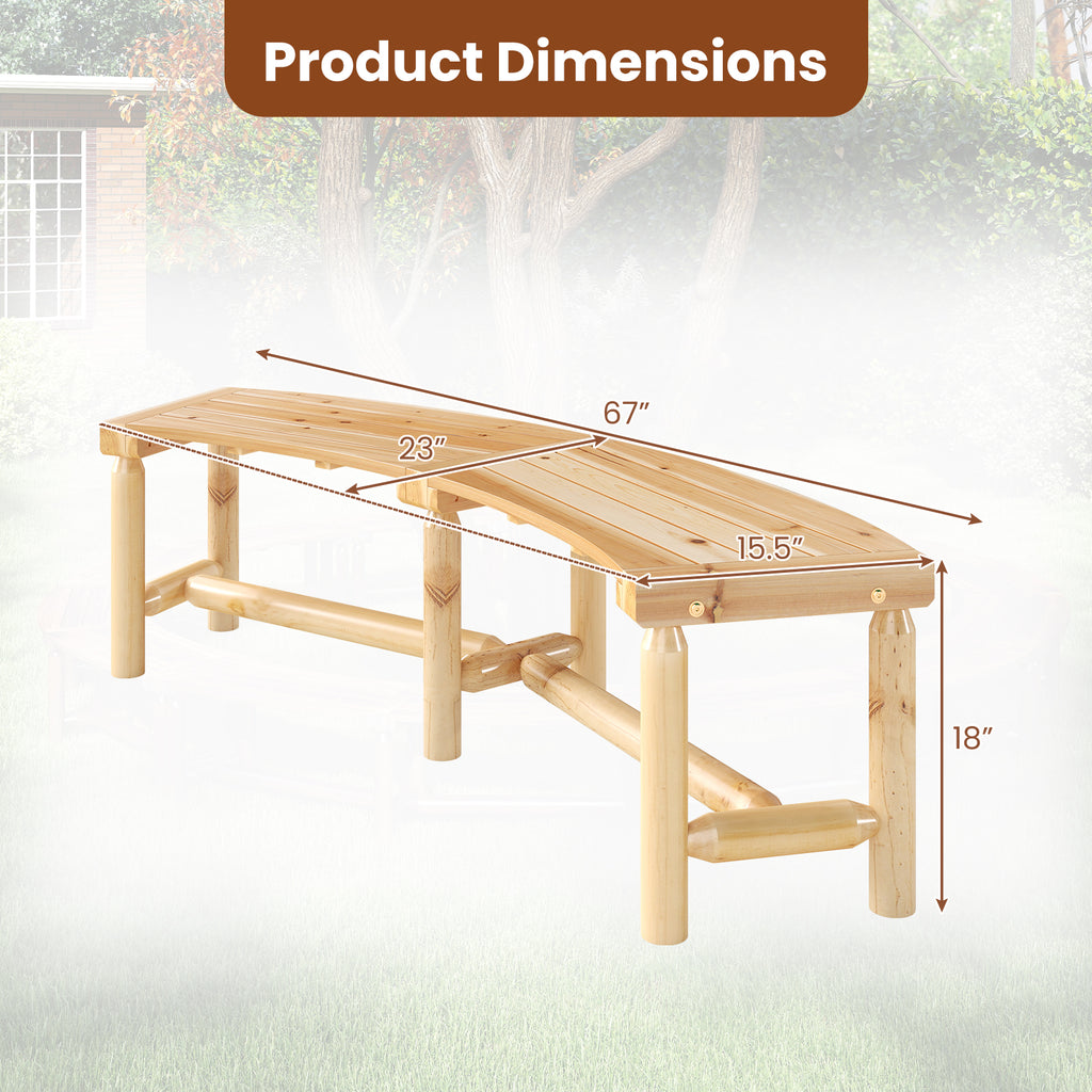 Curved Outdoor Bench Solid Wood Fire Pit - Style 2, Natural