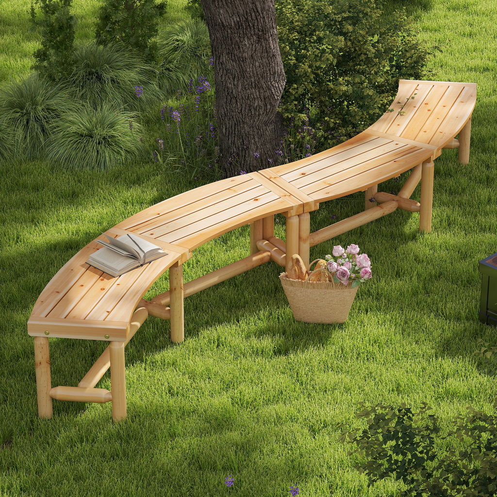 Curved Outdoor Bench Solid Wood Fire Pit - Style 2, Natural