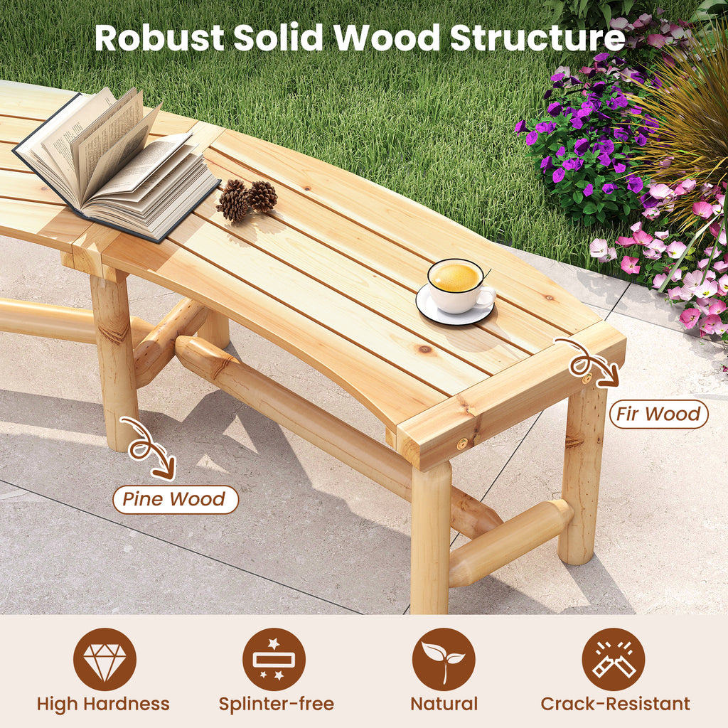 Curved Outdoor Bench Solid Wood Fire Pit - Style 2, Natural