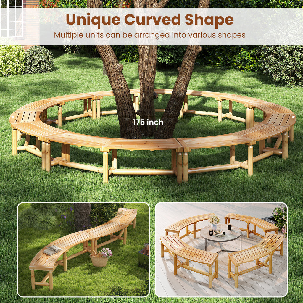 Curved Outdoor Bench Solid Wood Fire Pit - Style 2, Natural