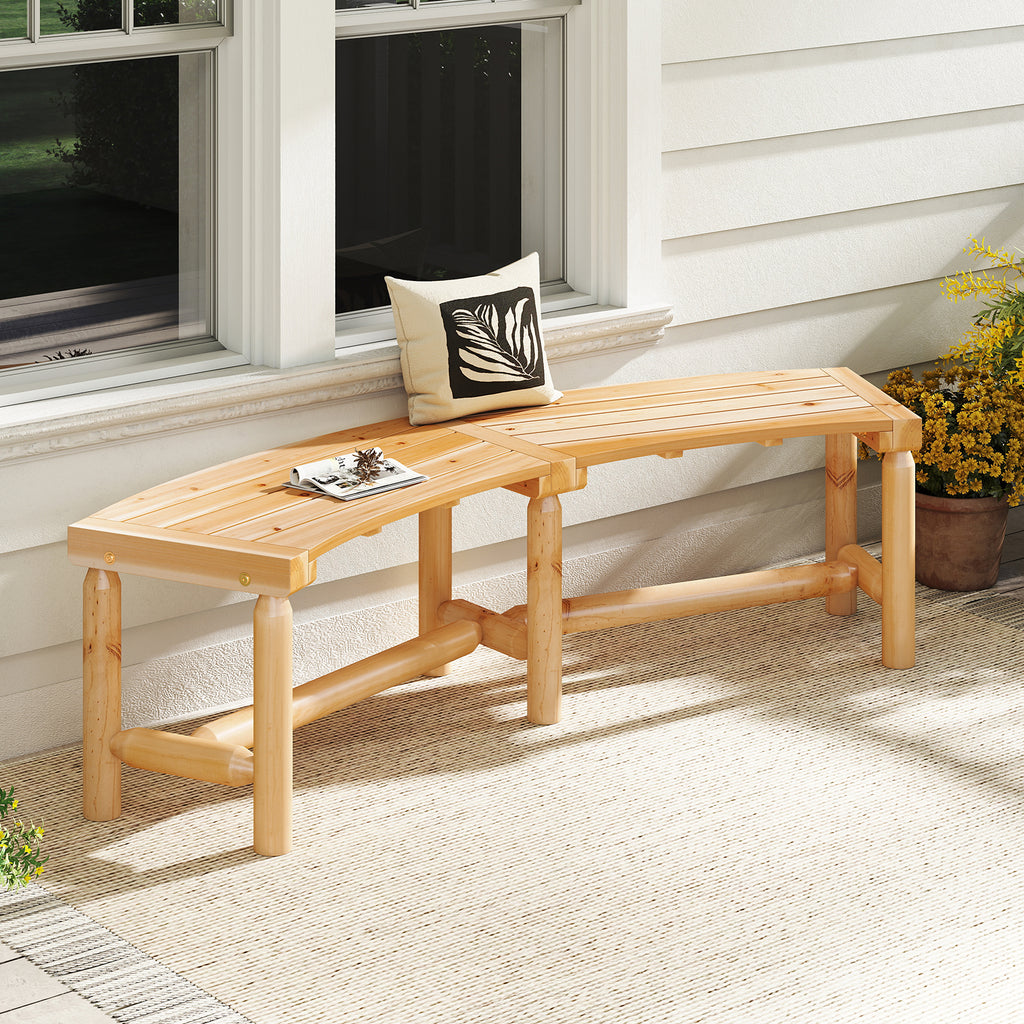 Curved Outdoor Bench Solid Wood Fire Pit - Style 2, Natural